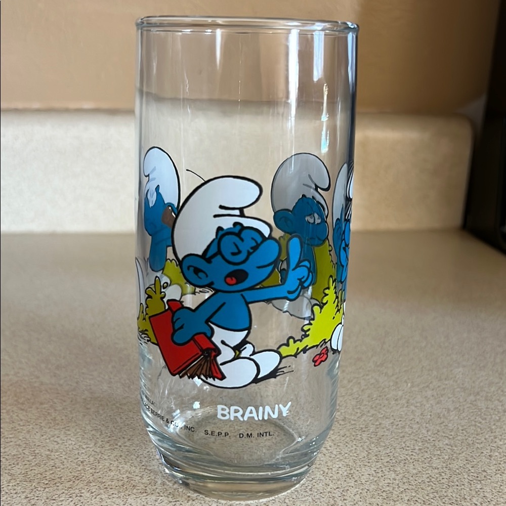 Smurfs Brainy Glass Tumbler - 1982 Hardee’s